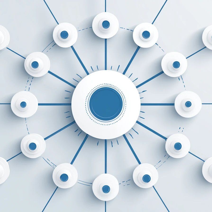 Hub and spoke diagram with central hub page radiating to spoke pages in wheel pattern