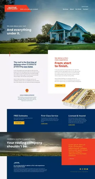 Native Roofing + Construction website designed by Nozak Consulting