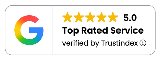 Google 5.0 Top Rated Service badge, verified by Trustindex